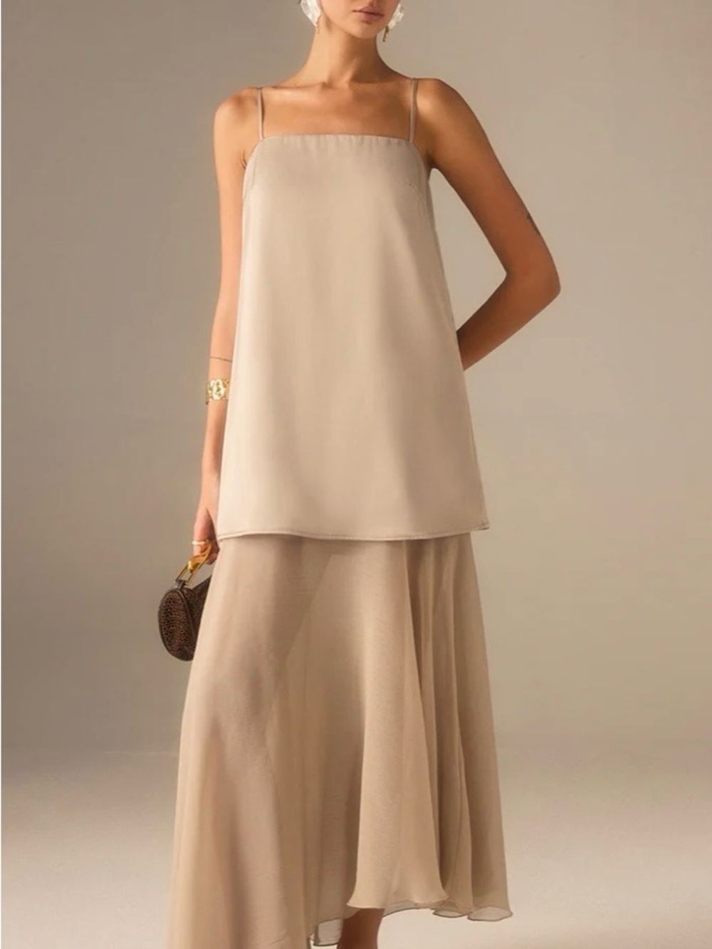 2 in 1 Semi-Sheer Chiffon Cami Maxi Dress